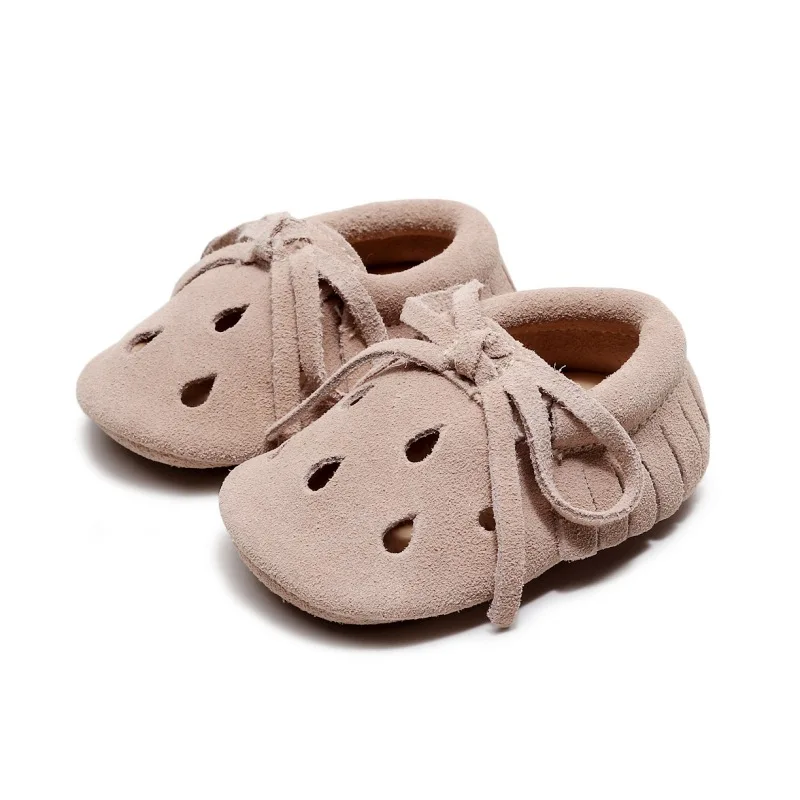 Zapatos huecos de cuero PU para beb&eacute;, mocasines con borla y lazo, suela suave, antideslizante, para cuna, para primeros pasos, 2022-1