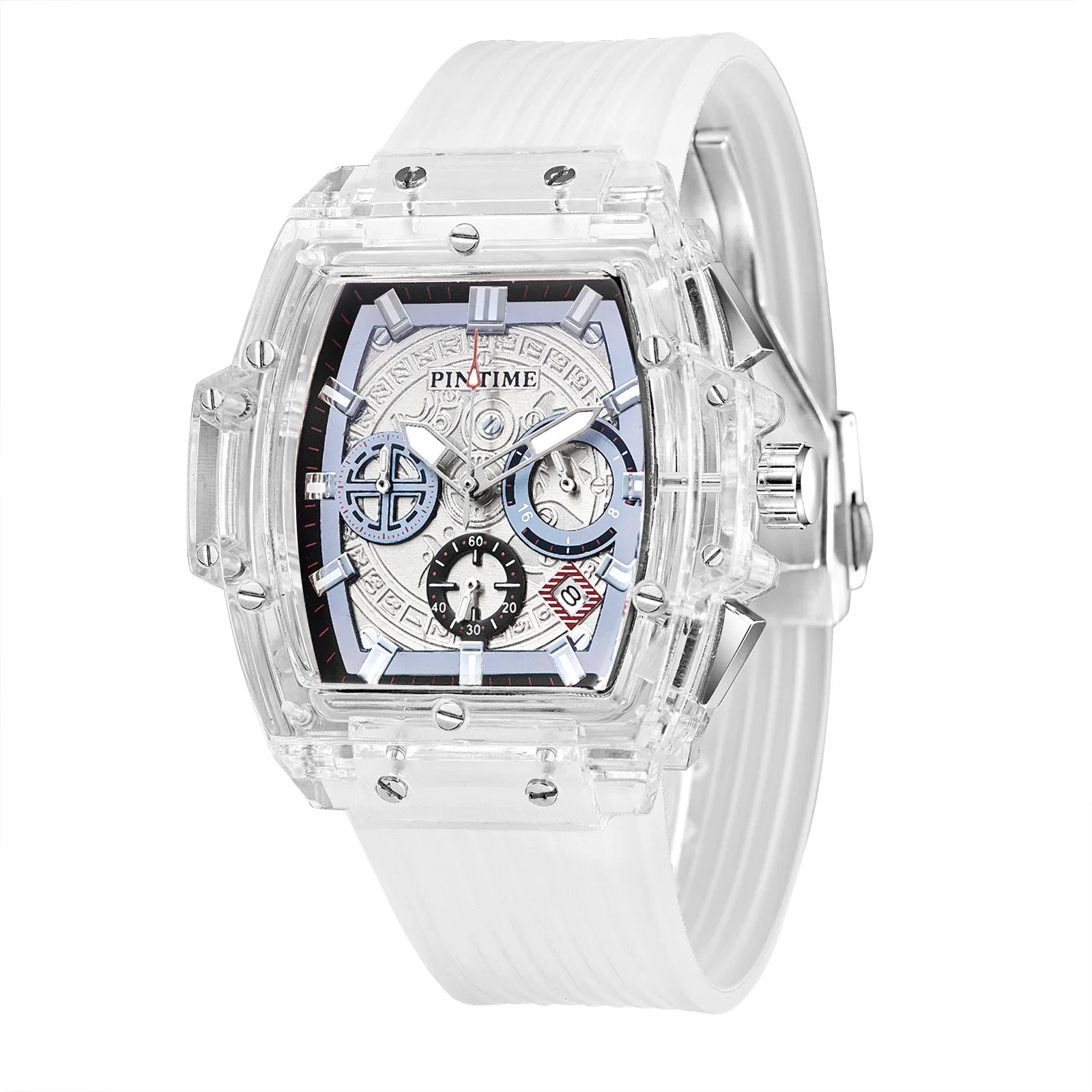 Мужские спортивные часы PINTIME Модные прозрачные с большим лицом военные для