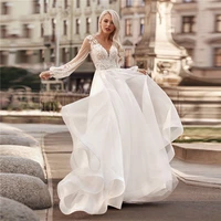 long sleeve boho wedding dresses civil bridal gowns 2022 lace appliques organza a line bohemian bride dress vestidos de noiva