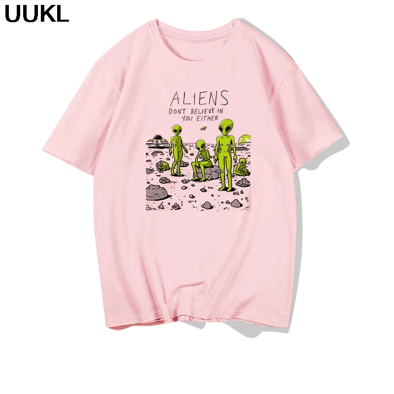 Poleras Mujer De Moda 2020 летняя тонкая секция белая футболка Harajuku Kawaii Green Alien Fun Футболка