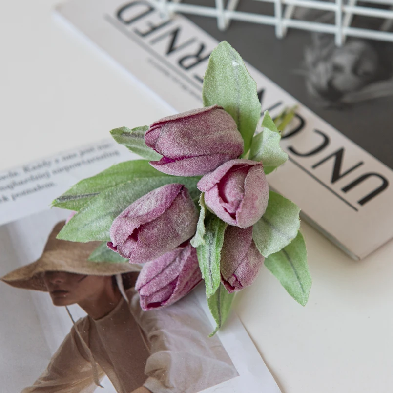 

Искусственные цветы розового цвета, 6 шт., Шелковый букет тюльпанов для домашней вечеринки, праздничное украшение, свадебное искусственное украшение