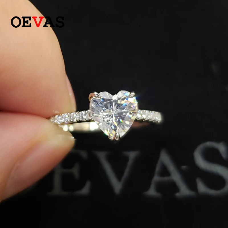 

OEVAS 100% 925 Sterling Silver Wedding Rings Sparkling 7*7mm High Carbon Diamond Heart Engagement Party Fine Jewelry Wholesale