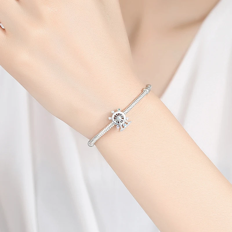 Серебряные бусины 925 пробы красочный кристалл колесо обозрения Шарм Fit Pandora Браслеты ожерелье Женские Diy ювелирные изделия