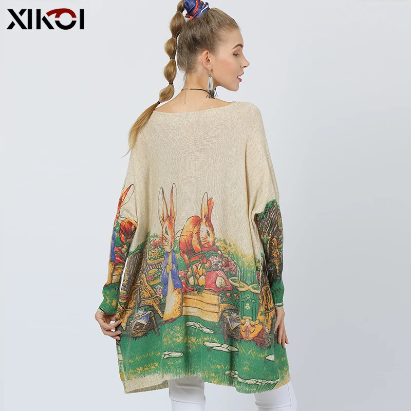 Женское трикотажное платье-свитер XIKOI с изображением милого кролика зимние