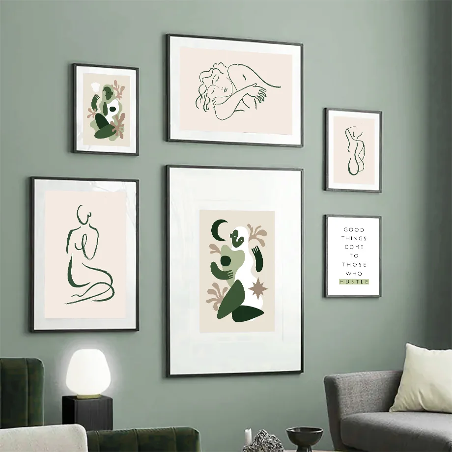 

Green Lines Girl Moon Flowers Quotes Abstract Art Canvas Painting Nordic Posters And Prints Wall Pictures For Living Room Decor