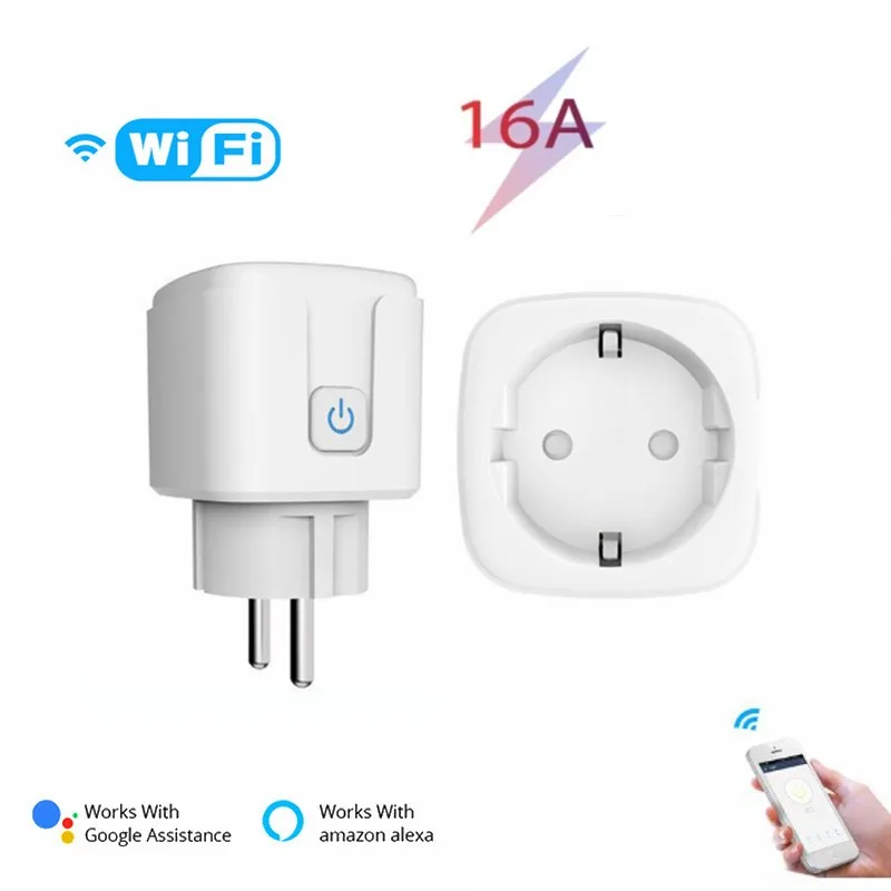 

WiFi EU Smart Plug 16A AC100~240V Adapter Wireless Remote Voice Control Timer Power Socket Work With Google Home Alexa No Hub