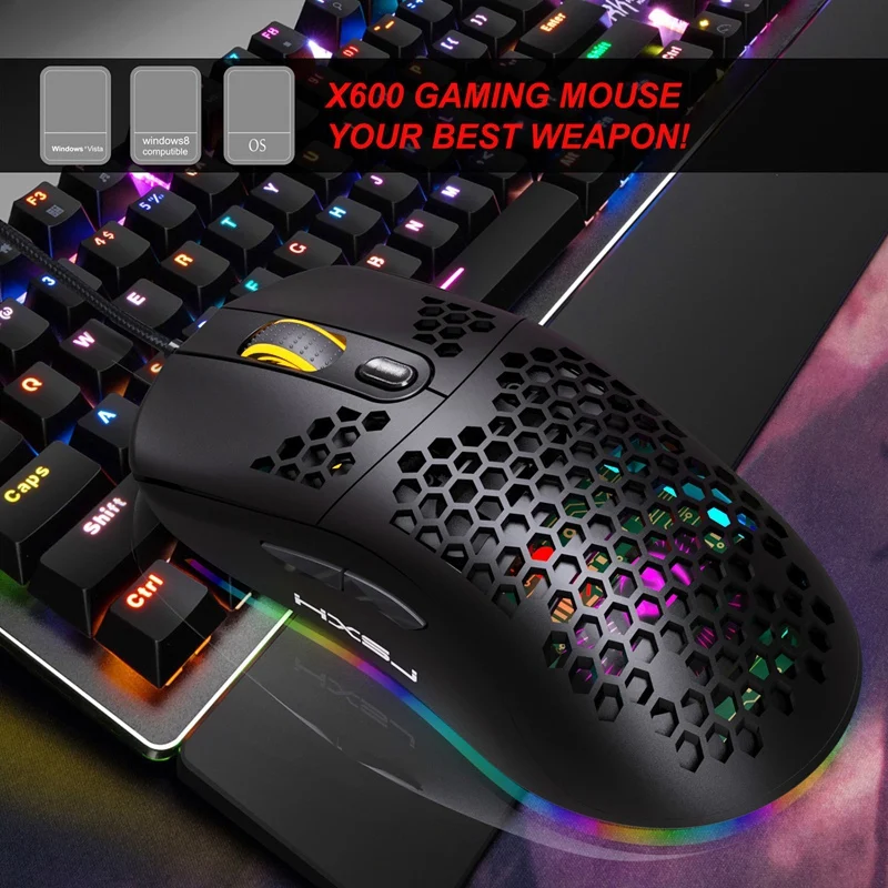 HXSJ X600 игровой Мышь RGB Освещение Программирование игр 6-уровневый Точек на дюйм USB
