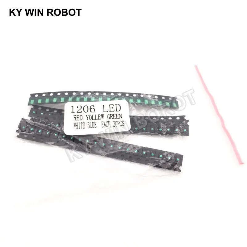 100pcs=5 colors x20pcs 1206 SMD LED light Package Red White Green Blue Yellow 1206 led kit Orange Warm whiteFree Shipping