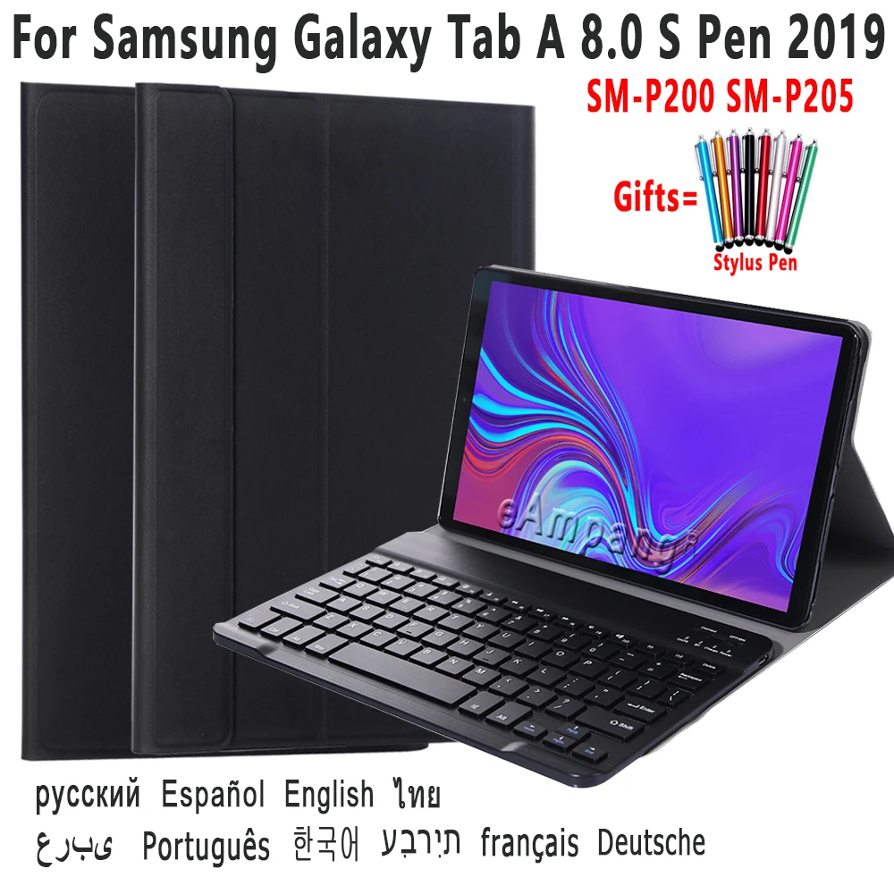 

For Samsung Galaxy Tab A 8.0 S Pen 2019 SM-P200 SM-P205 Case with Keyboard Detachable Wireless Pu Leather Cover Shell