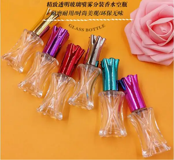 8ml Transparent Glass Spray Empty Bottle with Color Plastic Flower Cover 100PCS/LOT