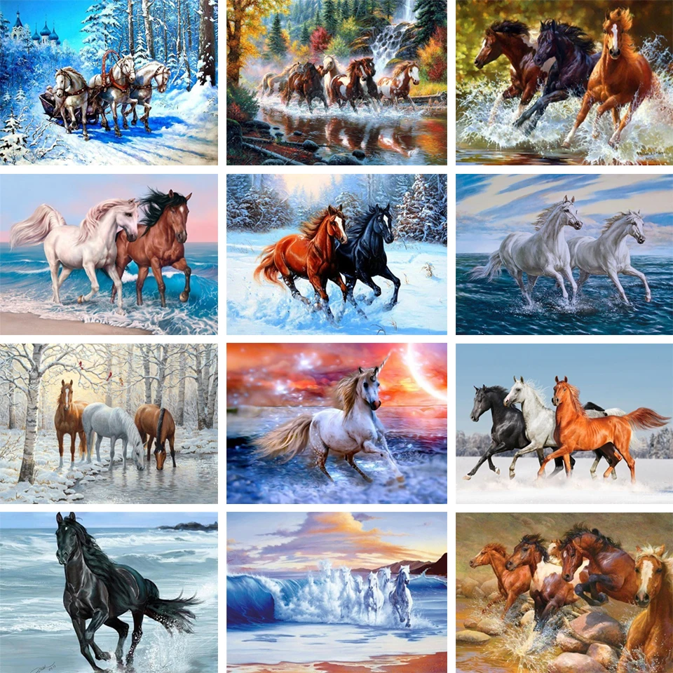 

Алмазная живопись Стразы 5D «сделай сам», Набор для вышивки крестиком в подарок, полноразмерная мозаика с рисунком лошади, украшение для дом...