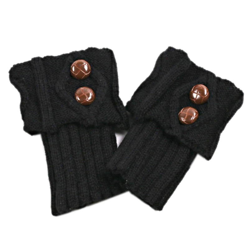 

Female Short Buttons Leg Warmers Winter Autumn Crochet Cable Knitted Warm Boot Cuffs Solid Color Elastic Gaiters Socks Toppers