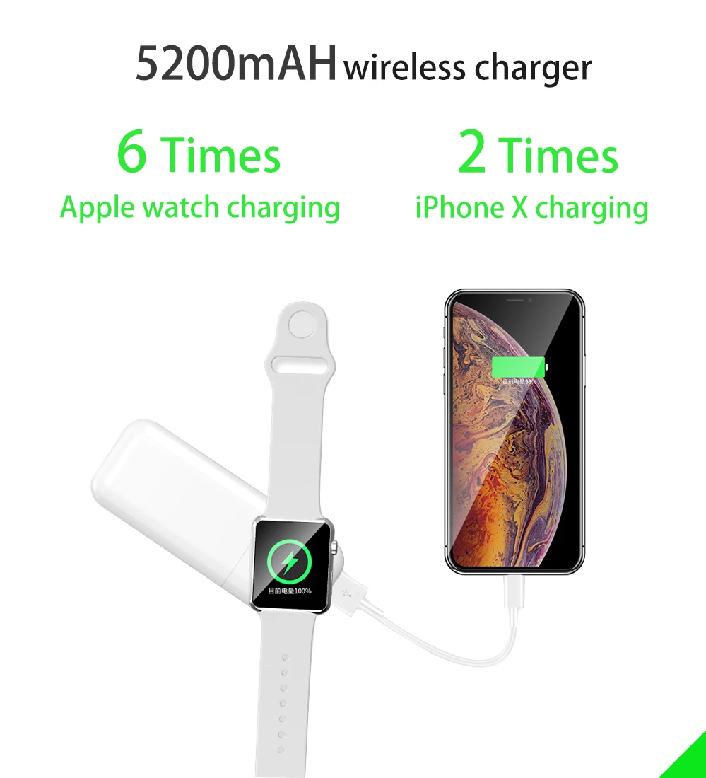 Часы беспроводной зарядки для Apple Watch версии 4 версия 1 2 3 ремешок с 5200 мА/ч