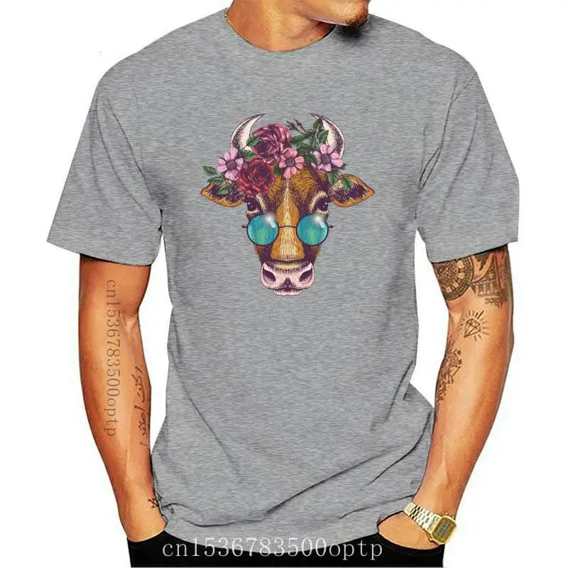 

New floral cow flower Print Women tshirt Cotton Casual Funny t shirt Gift For Lady Yong Girl Top Tee PM-98