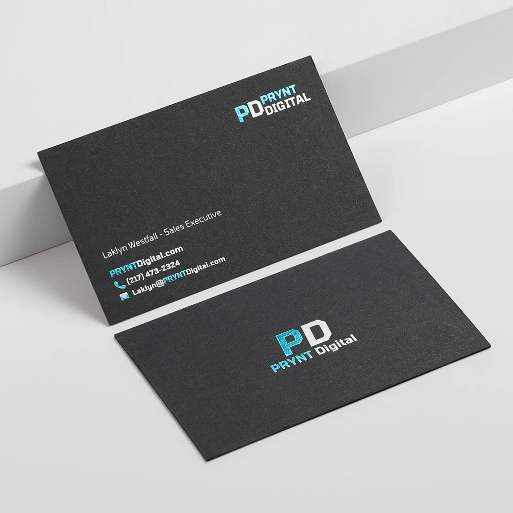 Silver Business Cards Printed On 500gsm Uncoated Black Paper Blue Foil On Double Sided Name Card (Matte Gold) Free design