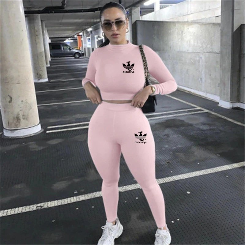 

2021 Winter TracksuitWomen Sport Fitness Outfits Long Sleeve Crop Tops T Shirt Leggings Pants Set Bodycon o-neck