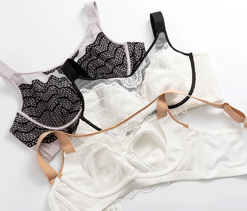 Для женщин полный охват мягкий Minimizer Бюстгальтер кружевной вышивкой