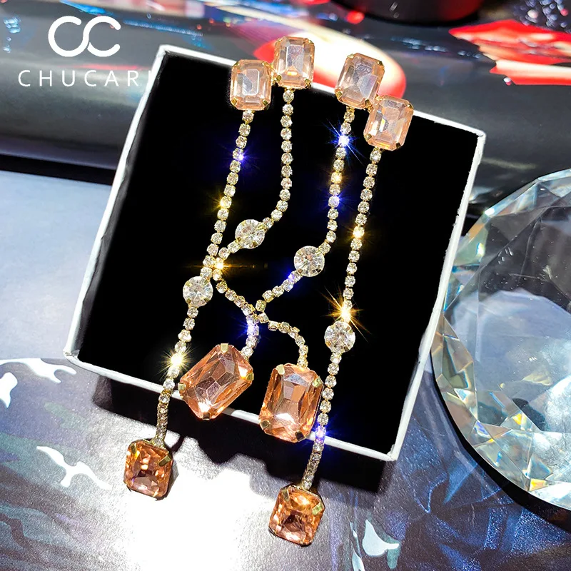 Новые Модные фиолетовые большие висячие серьги CHUCARI с кристаллами S925 роскошные