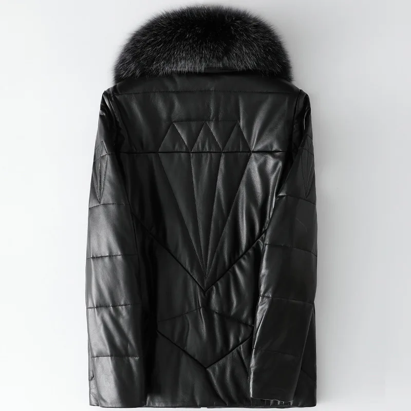 2021 Winter Genuine Leather Sheep Skin Duck Down Jacket Fox Hair Collar Overcoat Female Thick Warm High Quality Black Clothing