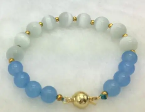 Красивые 10 мм белый мексиканский опал и синий круглый камень браслеты 7 5&quot |