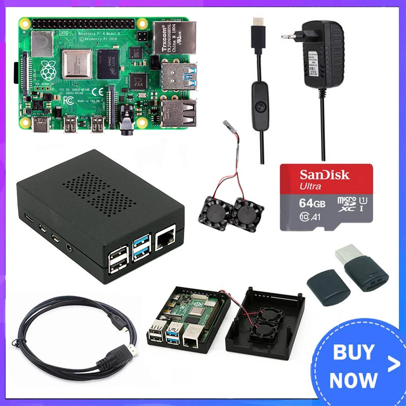 Оригинальный Raspberry Pi 4 Model B Kit + чехол из АБС пластика двойной вентилятор