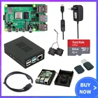 Оригинальный комплект Raspberry Pi 4 Model B, чехол из АБС-пластика, двойной вентилятор, адаптер питания, SD-карта и считыватель для RPI 4B на 64 и 32 Гб