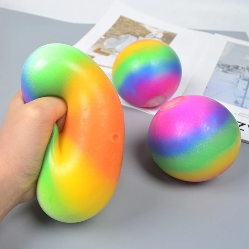 

T5EC Colorful Rainbow Stress Balls Soft Foam TPR Squeeze Squishy Stress Relief Balls Toys for Kids Children Adults Funny Toys