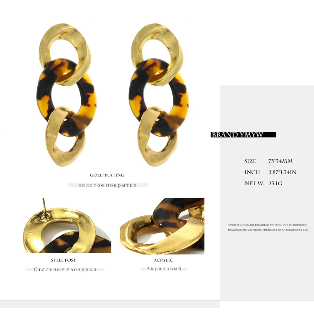 YMYW ZA винтажные акриловые металлические висячие серьги Bijoux Femme аксессуары