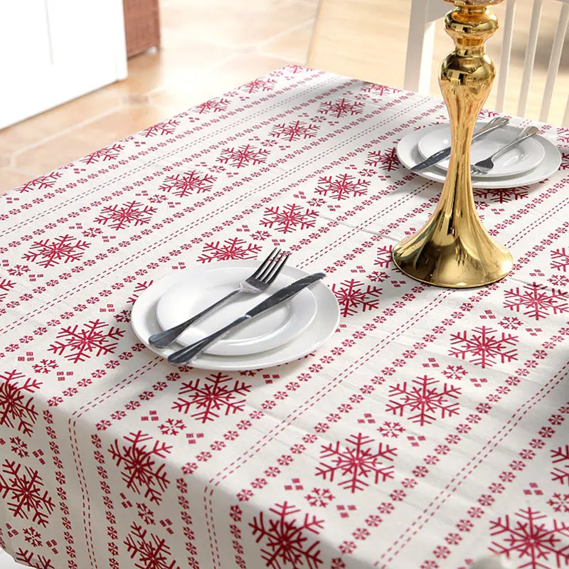 

Hot Table Cloth Cover Red Snowflakes Pattern Decoration For Christmas Party Home Banquet D6