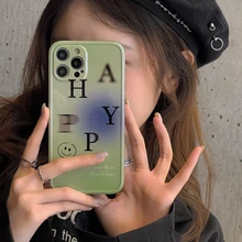Art Retro Green Milk Tea Smile Korean Phone Case For iPhone 13 12 11 Pro Max X Xs Max Xr 7 8 Plus Cases Cute Soft Silicone Cover