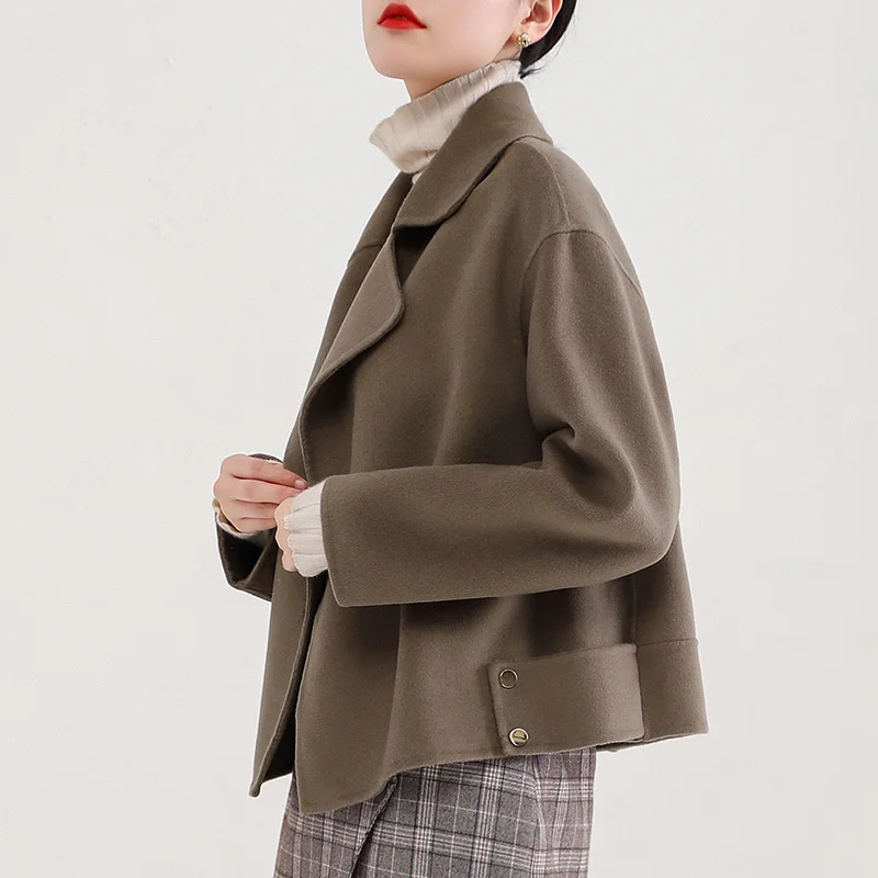 

Женское шерстяное пальто, новинка 2021, короткое высококлассное двухстороннее шерстяное твидовое пальто в Европейском стиле, 2837