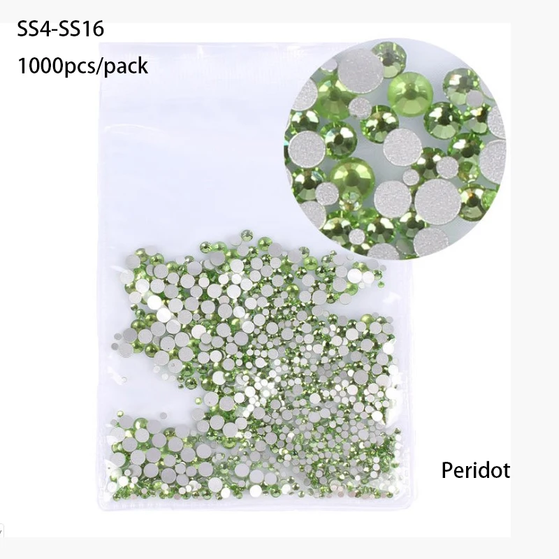 Peridot 1000pcs SS3-SS30 Супер Блестящий Кристалл AB аксессуары плоская задняя сторона стекло Хамелеон Стразы для ногтей для шармов 3D украшения для ногтей - Цвет: Peridot 1000pcs