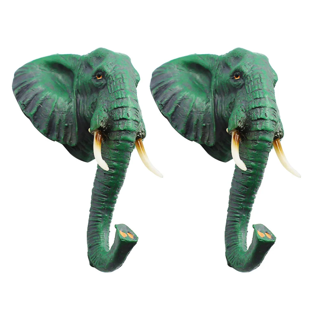 

2pcs Rustic Elephant Head Hook Decorative Wall Hanger Animal Wall Ornaments