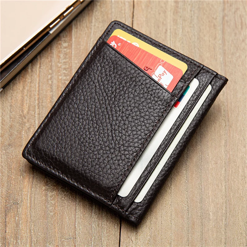 

Multifunctional Mini Credit Card Wallet 100% Leather Id Card Holder For Men And Women