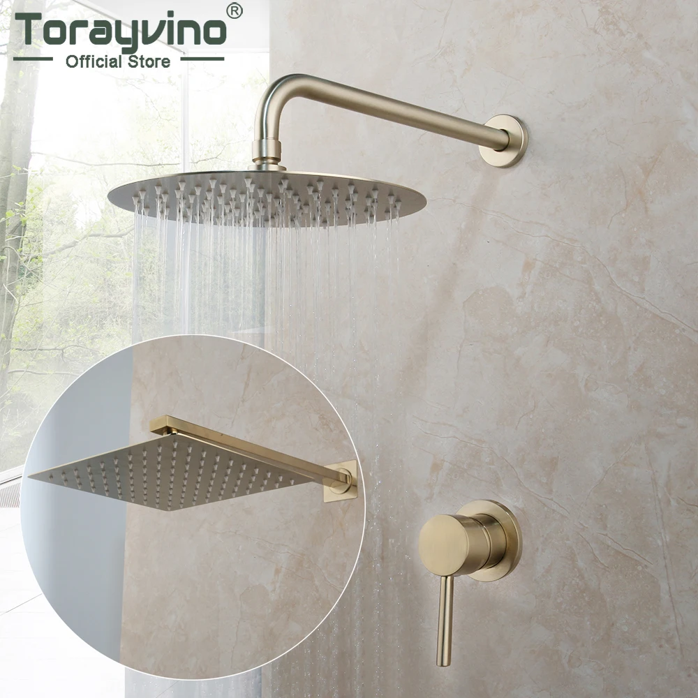 

Torayvino Bathroom Shower Faucet Brushed Gold With Control Valve Set Wall Mounted Gold Shingle Faucets Shower Head Set Mixer Tap