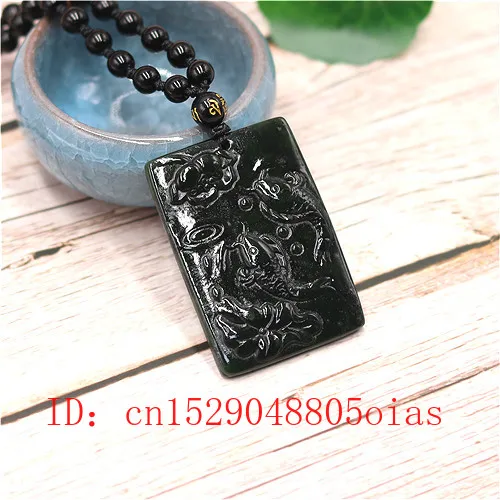 Природный Черный Зеленый китайский нефрит Карп Лотос ожерельлье из бисера