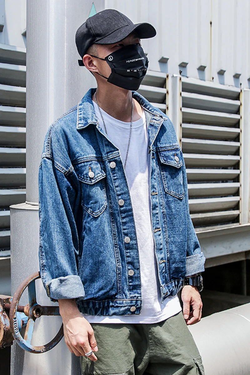 

Куртка джинсовая однотонная с потертостями, качественная Повседневная японская свободная усадочная куртка из денима, Осень-зима