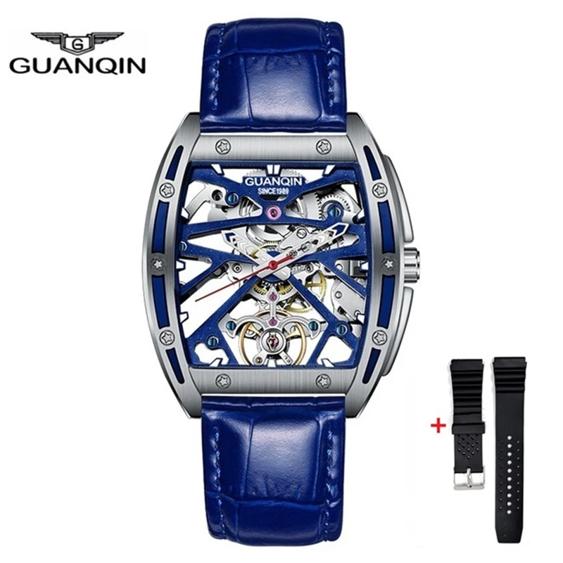 

Новинка, мужские механические часы GUANQIN с двусторонним отверстием, светящиеся мужские водонепроницаемые часы-скелетоны с сапфировым стекл...