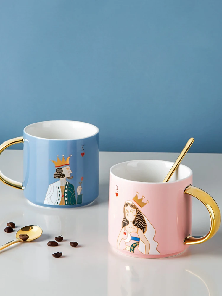 

British Ceramic Mugs With Spoon Creative Couple Water Cup Coffee Milk Tea Party Drinking Home Drinkware Gifts