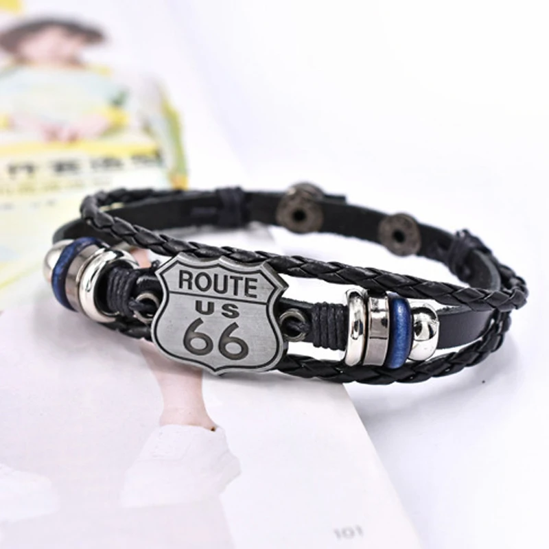 Винтажный Браслет SONGDA ROUTE 66 для мужчин и женщин многослойный кожаный ювелирный