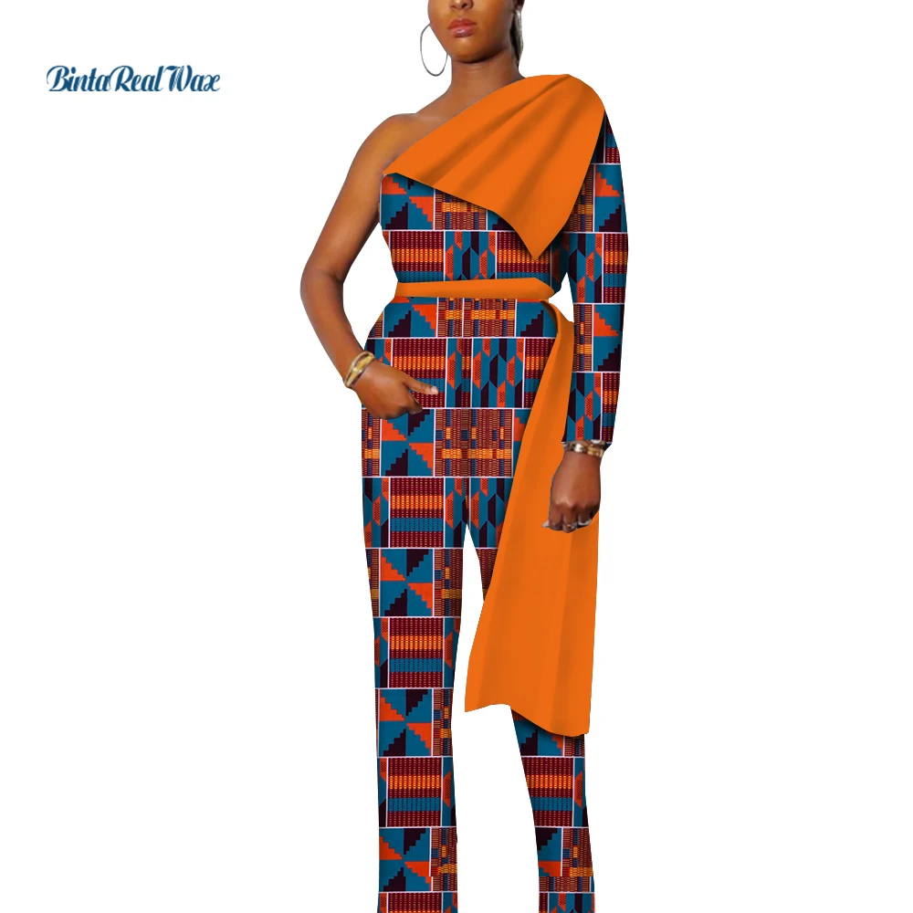 

African Clothes Dashiki Ankara Print Romper Jumpsuit Women African Clothing Bazin Riche Cotton Jumpsuit One Shoulder WY890