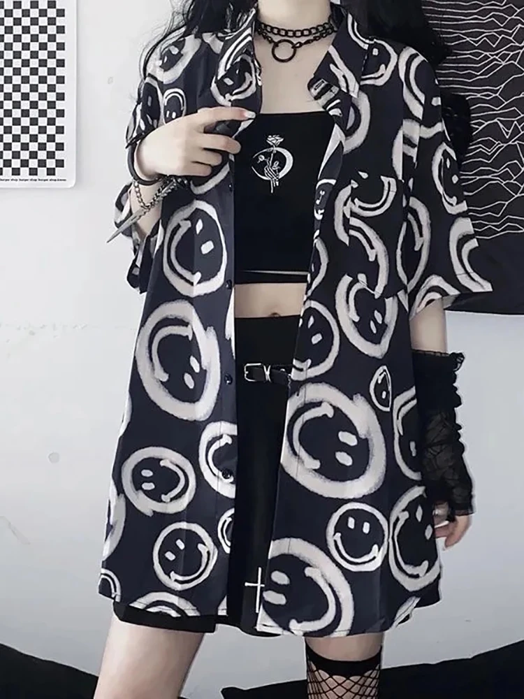 Блузка с принтом Fitshinling в готическом стиле Свободный кардиган гранж панк летняя