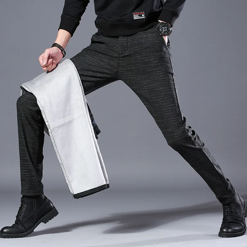 Брюки мужские Стрейчевые зимние на флисе со средней посадкой|Повседневные брюки|