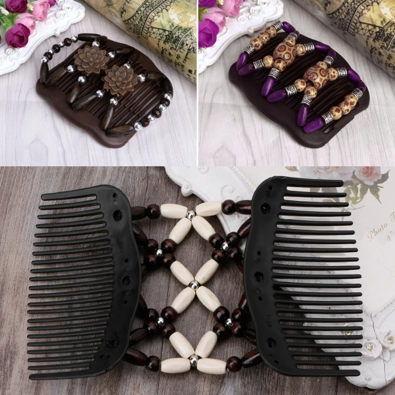 Легкие волшебные деревянные бусины двойной гребень для волос зажим Эластичный