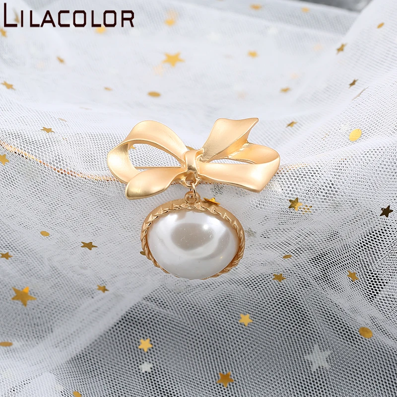Lilacolor металлические креативные Броши с золотым жемчугом и бантом для женщин