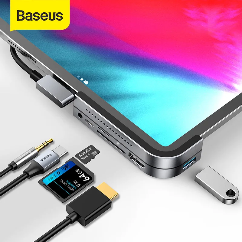 

USB C-концентратор Baseus на USB 3,0, HDMI-совместимый USB-концентратор для iPad Pro Type C, концентратор для MacBook Pro, док-станция с 6 USB-портами