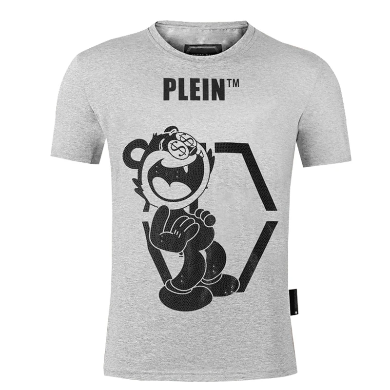 

2022 short sleeve t-shirt men's cartoon villain inlaid with diamond PP fashion pure cotton summer plein round neck high street