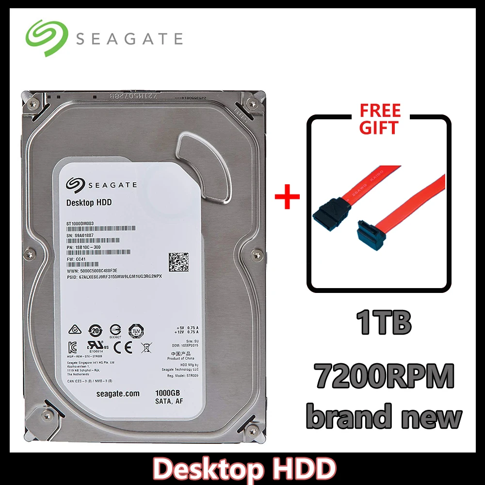 Настольный жесткий диск Seagate 1 ТБ SATA 6 ГБ/сек. 64 Мб кэш-памяти 3 5 дюйма 7200 об/мин |
