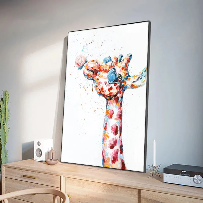 

Funny Giraffe Hand Painted Oil Painting Canvas Modern Abstract Animal Wall Art Poster Picture Home Decoration Baby Room