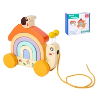 wooden pull car snail shape construction educational blocks toy set colorful sort activity for kid preschool learning